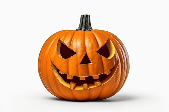 Scary smiles. Evil pumpkin for autumn halloween celebration. Spooky face on white background isolated. Jack o Lantern decoration for funny Generative AI illustrations