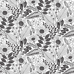 seamless pattern with leaves flowers classic pattern black and white floral wallpaper background vector design