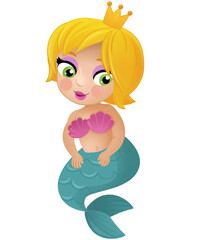 cartoon scene with happy young mermaid swimming isolated illustration for kids
