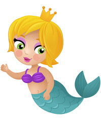 cartoon scene with happy young mermaid swimming isolated illustration for kids