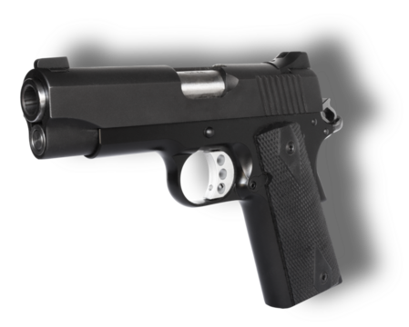 Big bore semi auto handgun with shadow