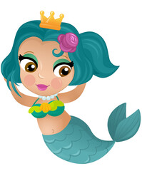 cartoon scene with happy young mermaid swimming isolated illustration for kids