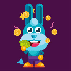 Funny cartoon smiling rabbit character flat design illustration mascot