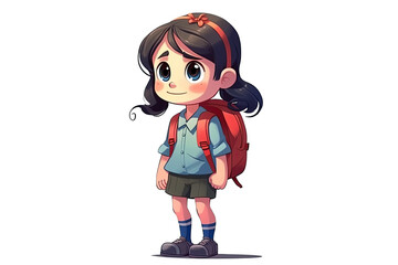 cartoon character a schoolgirl girl with a backpack on a white isolated background. Generative AI illustration