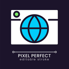 International business pixel perfect RGB color icon for dark theme. Technology to connect partners. Simple filled line drawing on night mode background. Editable stroke. Poppins font used