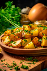 Fototapeta na wymiar Potato baked with herbs. Generative AI,