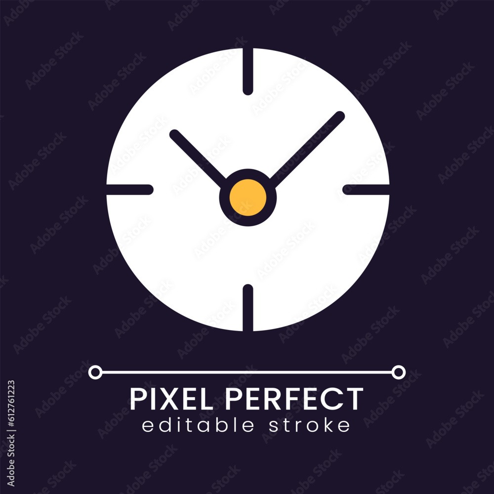 Poster clock pixel perfect rgb color icon for dark theme. time management. project deadline. checking time.