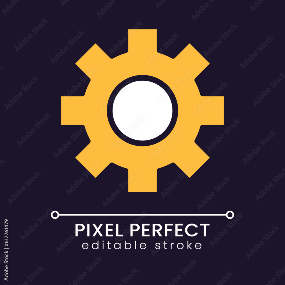 Poster cogwheel pixel perfect rgb color icon for dark theme. technology and settings. business development.