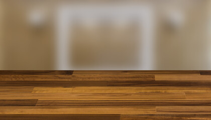 Bathroom interior bathtub. 3D rendering., Background with empty wooden table. Flooring.