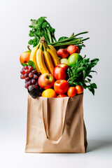 bag full of vegetables and fruits on a white background. Generative AI,