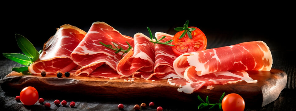 Jamon slicing on the board. Generative AI,
