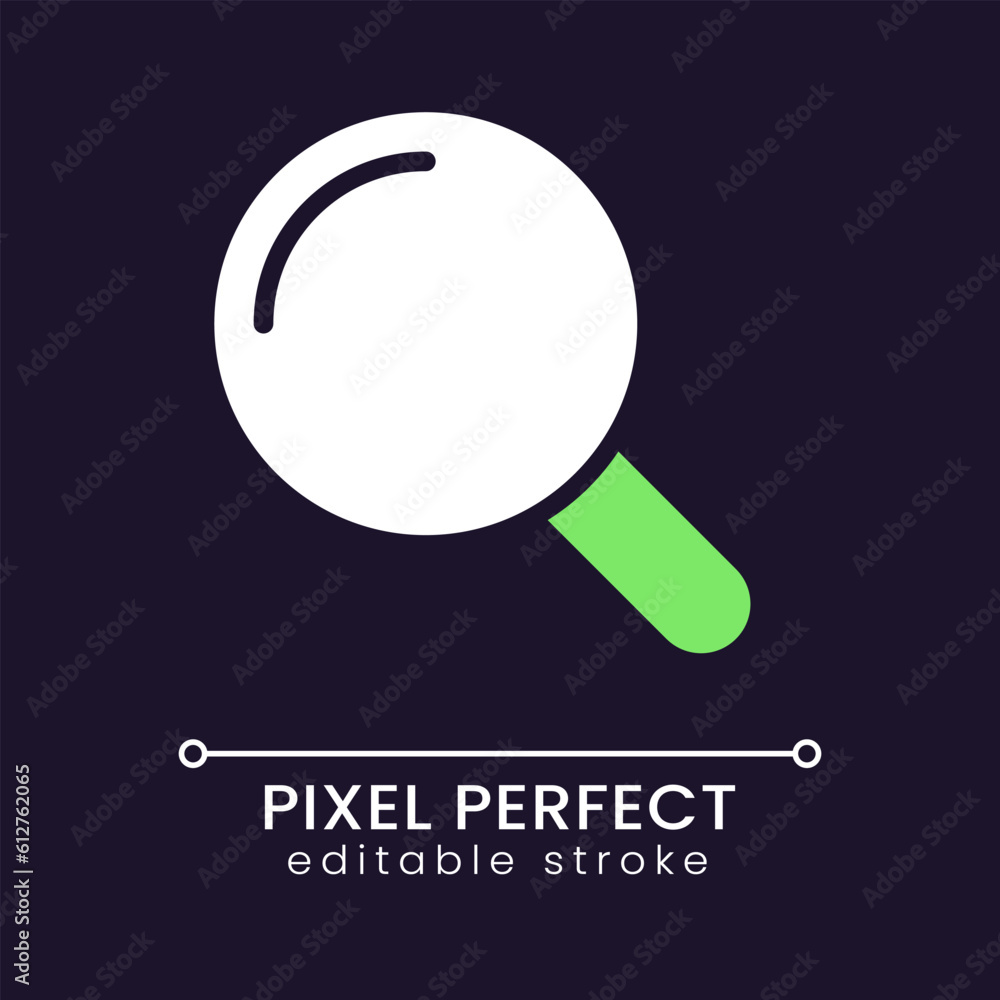 Poster magnifying glass pixel perfect rgb color icon for dark theme. searching on website. business tool. s