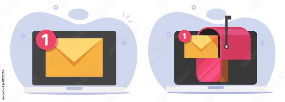 Poster mail email icon vector on laptop computer graphic, pc virtual digital electronic new message mailbox