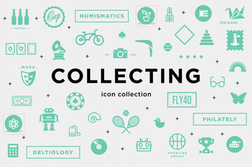 icon collection of collectables. hobby