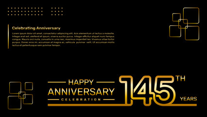 145th year anniversary template design with gold color, vector template illustration
