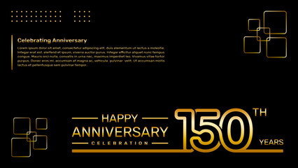 150th year anniversary template design with gold color, vector template illustration