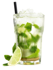 Mojito Cocktail with Lime and Mint - Transparent PNG Background