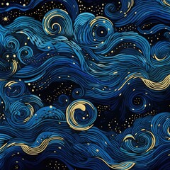 An abstract style night sky pattern with stars and waves Generative Ai