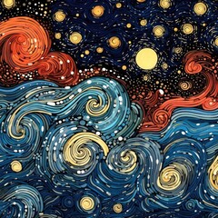 An abstract style night sky pattern with stars and waves Generative Ai
