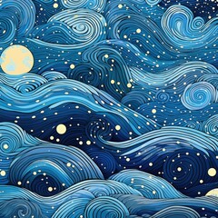 An abstract style night sky pattern with stars and waves Generative Ai