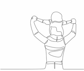 One line drawing of father and daughter in flying plane action pose. Parents and father day single line art vector illustration