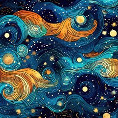 An abstract style night sky pattern with stars and waves Generative Ai