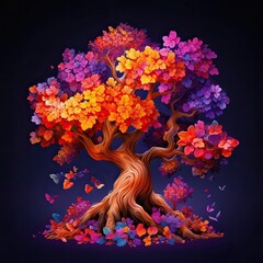 A tree surrounded by many different colors Generative Ai