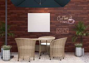 Mock up poster frame in bohemian  interior fully furnished rooms