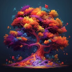 Fototapeta na wymiar A tree surrounded by many different colors Generative Ai