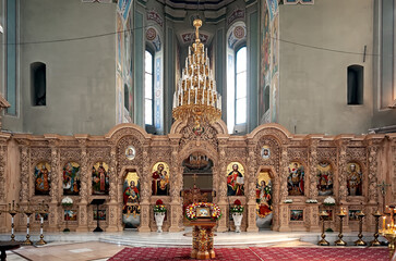 Iconostasis of the St Georgie cathedral of Vydubychi Monastery in Kyiv Ukraine