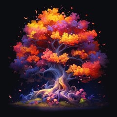 A tree surrounded by many different colors Generative Ai