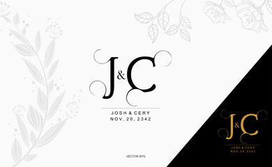 J C JC Beauty vector initial logo, wedding monogram collection, Modern Minimalistic and Floral templates for Invitation cards, Save the Date, Logo identity for restaurant, boutique, cafe in vector