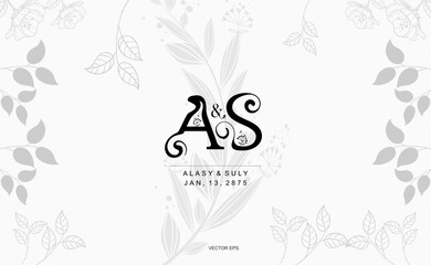A,S, AS Beauty vector initial logo, wedding monogram collection, Modern Minimalistic and Floral templates for Invitation cards, Save the Date, Logo identity for restaurant, boutique, cafe in vector