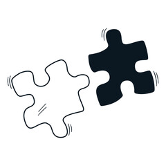 Obraz premium Outline puzzle pieces illustration. Simple drawing of logic riddle game. Concept of problem solution, psychotherapy. Hand drawn contour vector icon.