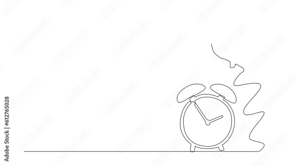 Poster animated self drawing of continuous line draw arabian businessman jump over time passing alarm clock