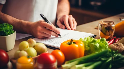Foto op Plexiglas a person choosing healthy food options and preparing a grocery list. Generative AI, © Яна Ерік Татевосян