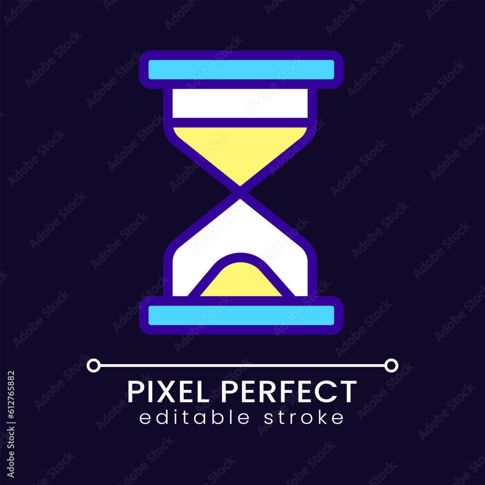 Poster hourglass pixel perfect rgb color icon for dark theme. loading time. waiting period. expiration and 