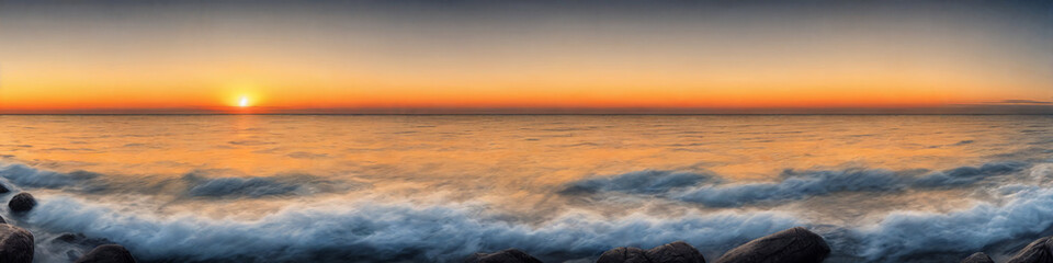 Naklejka na ściany i meble Sunset over the sea,panorama . AI Generative