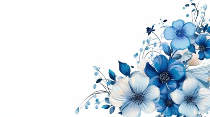 Fototapeta na wymiar blue flower frame with white background, vector illustration, generative AI