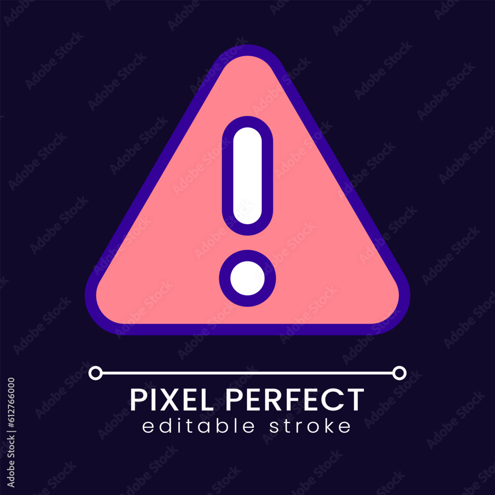 Poster warning pixel perfect rgb color icon for dark theme. risky and hazardous situation. accident prevent