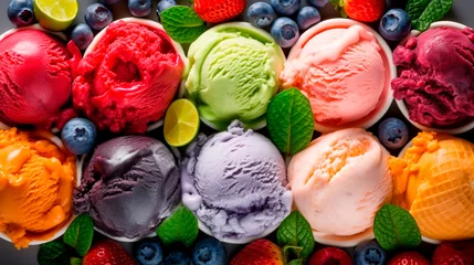 Fotobehang Variety of ice cream and frozen treats of berries and fruits. Generative AI, © Яна Ерік Татевосян