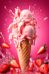Obraz premium Ice cream cone is a beautiful summer. Generative AI,