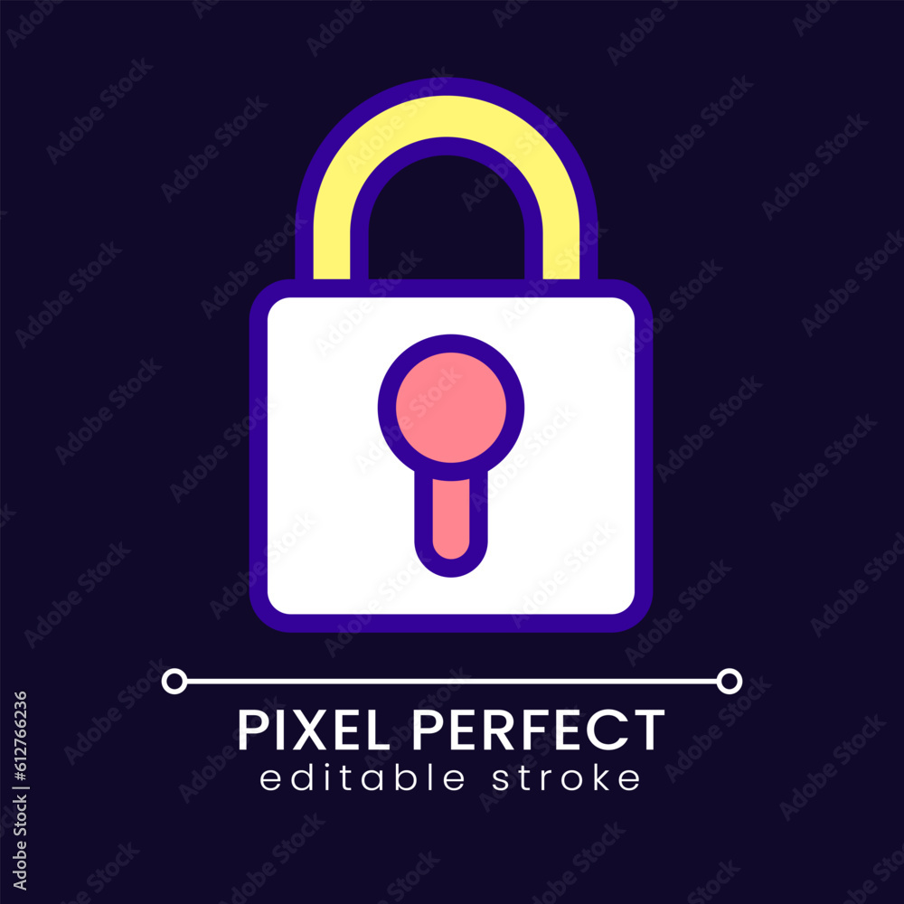 Poster lock pixel perfect rgb color icon for dark theme. access to private information. cybersecurity. simp