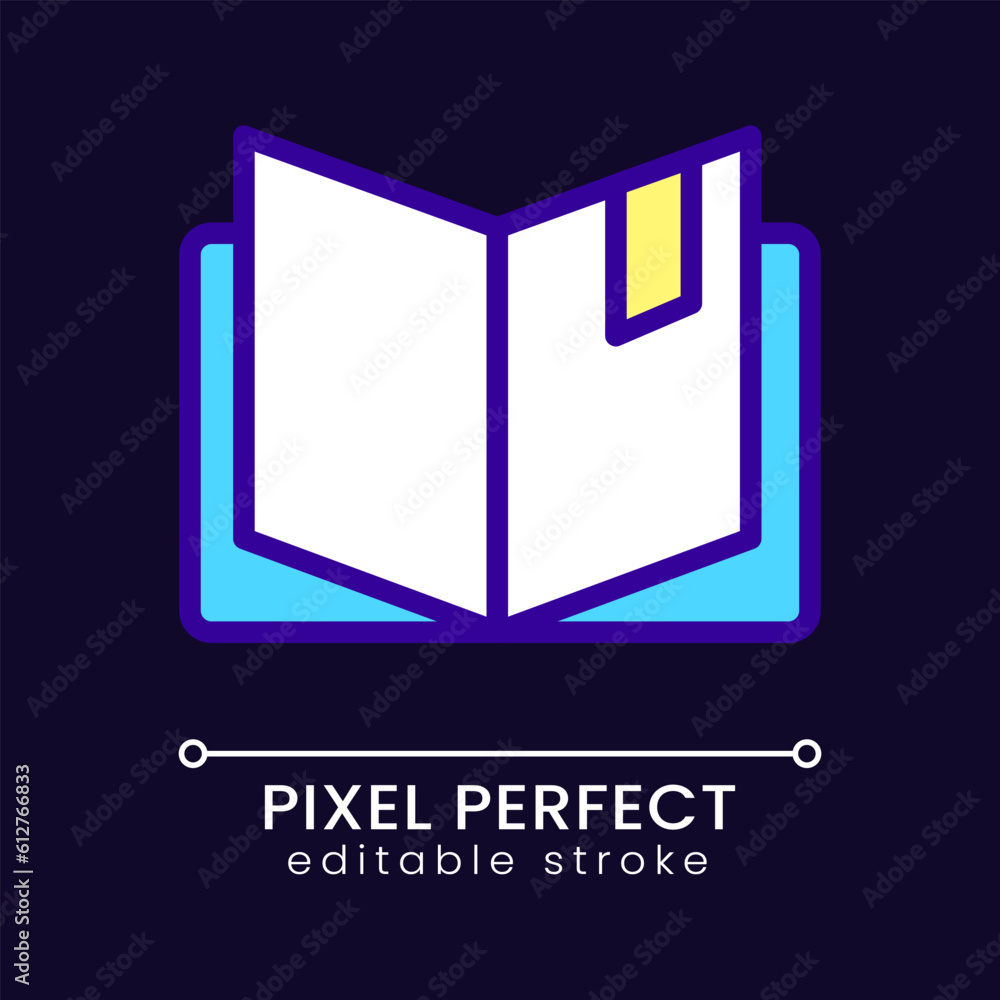 Poster open book pixel perfect rgb color icon for dark theme. business planner. web browser history. journa