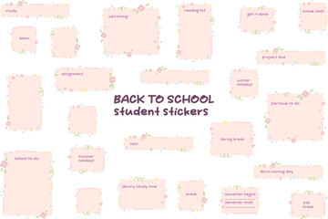 Ready to use student digital stickers. Pastel abstract stickers for bullet journaling or planning for students. Back to school student stickers. Vector art.