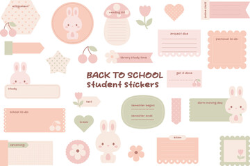Ready to use student digital stickers. Kawaii stickers for bullet journaling or planning for students. Back to school student stickers. Vector art.