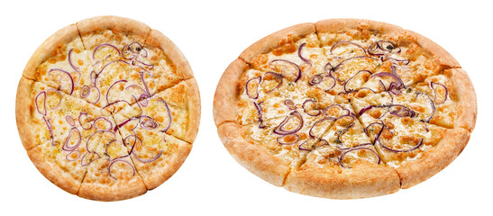 Delicious pizza with mozzarella and onion, cut out
