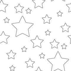 Seamless Aesthetic Pattern with Cute Stars. Romantic Simple Design Element.  Vector Contour Illustration. Coloring Book Page