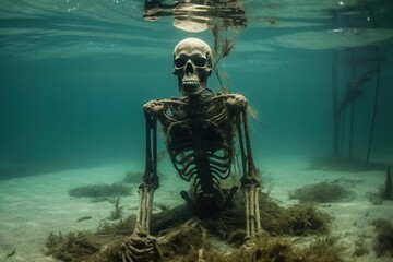 Fototapeta na wymiar human skeleton underwater