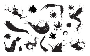 Fototapeta premium Splash Water Vector Art: Captivating Set of Abstract Black Water Splash Icons on Transparent Background for a Refreshing Visual Experience